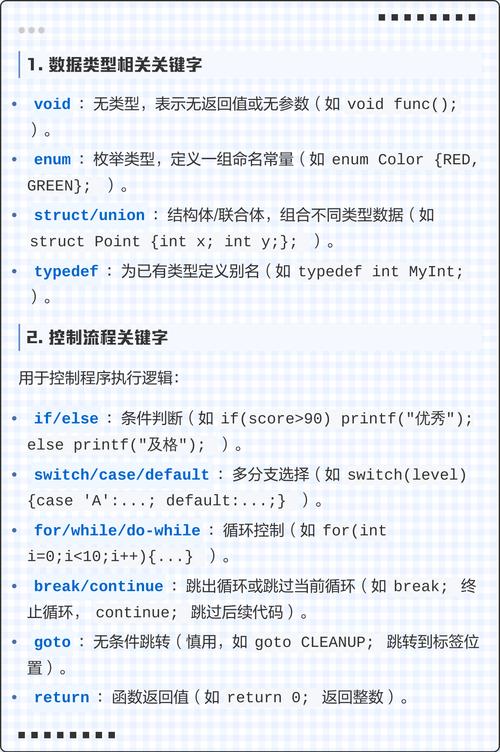 C语言中常见的哪些关键字可以汇总列出？