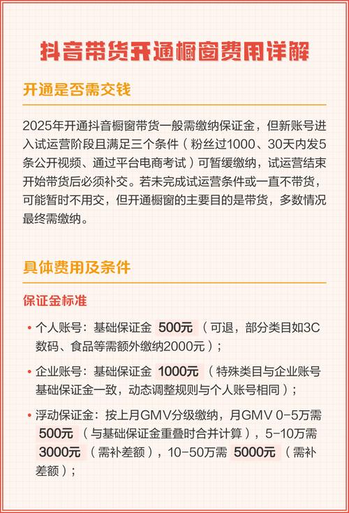 抖音橱窗带货平台费用是多少？